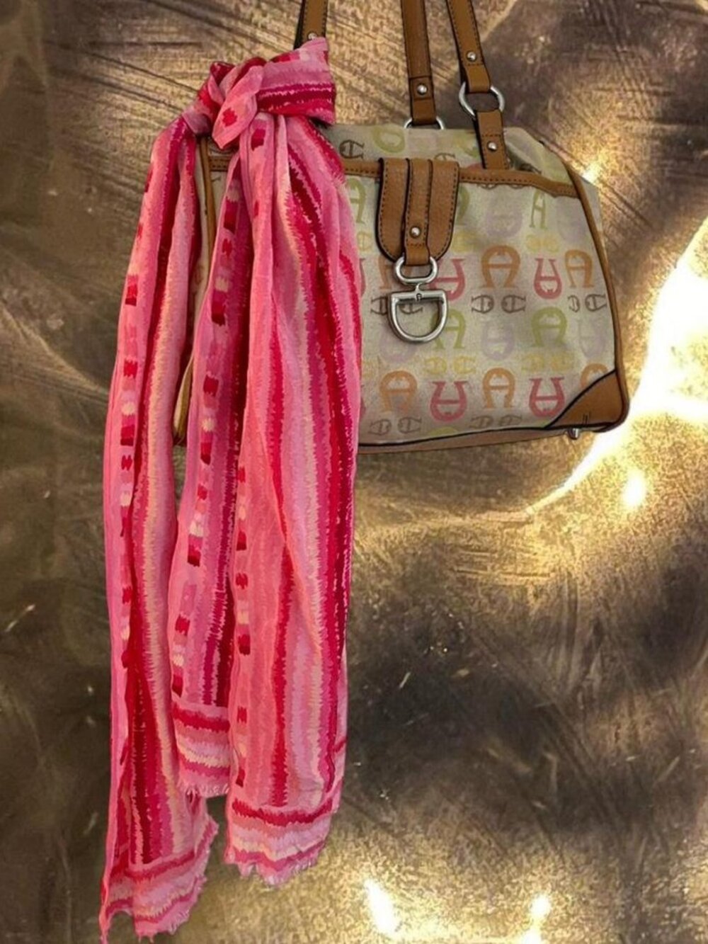 Barbie Pink striped scarf by echo ⭐️  total size 51 x 11”
